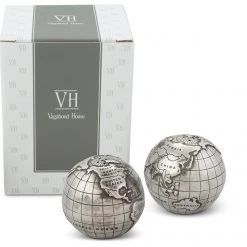 Vagabond House Medici Living Pewter World Globe Salt & Pepper Set