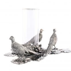 Vagabond House Pewter Pheasants Pillar Hurricane Centerpiece Morning Hunt 6 Vagabond House Pewter Pheasants Pillar Hurricane Centerpiece Morning Hunt