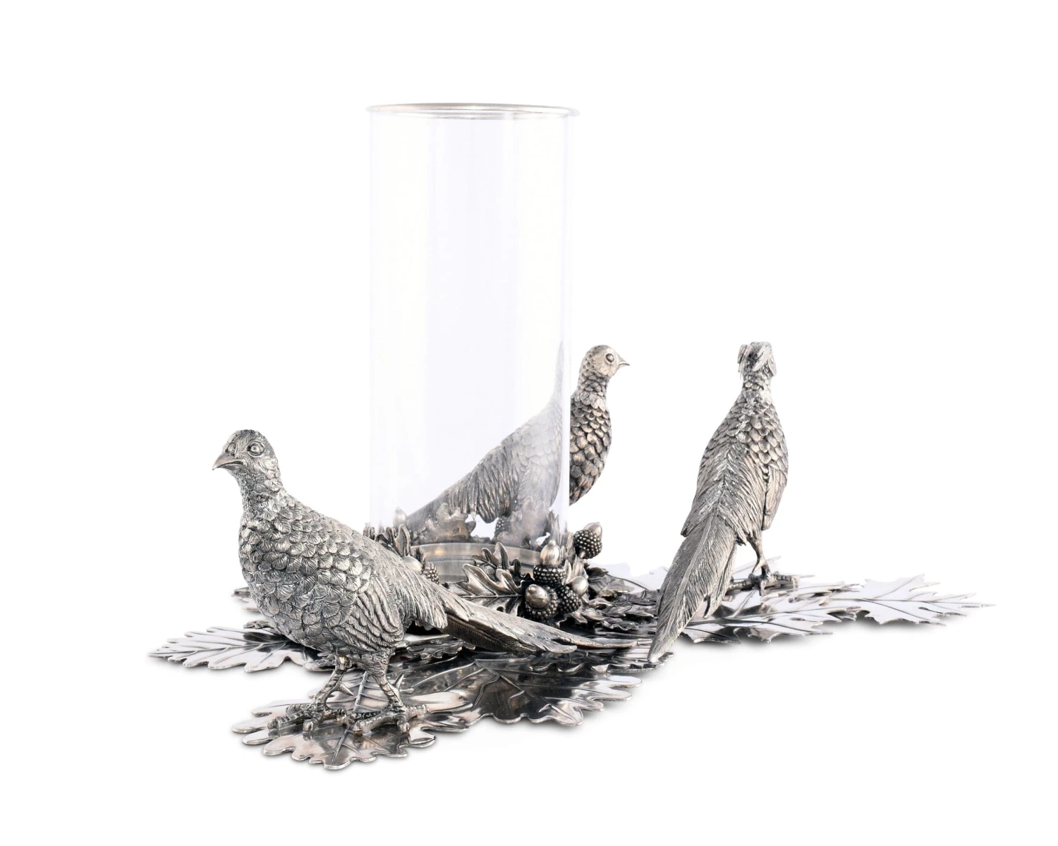 Vagabond House Pewter Pheasants Pillar Hurricane Centerpiece Morning Hunt 3 Vagabond House Pewter Pheasants Pillar Hurricane Centerpiece Morning Hunt