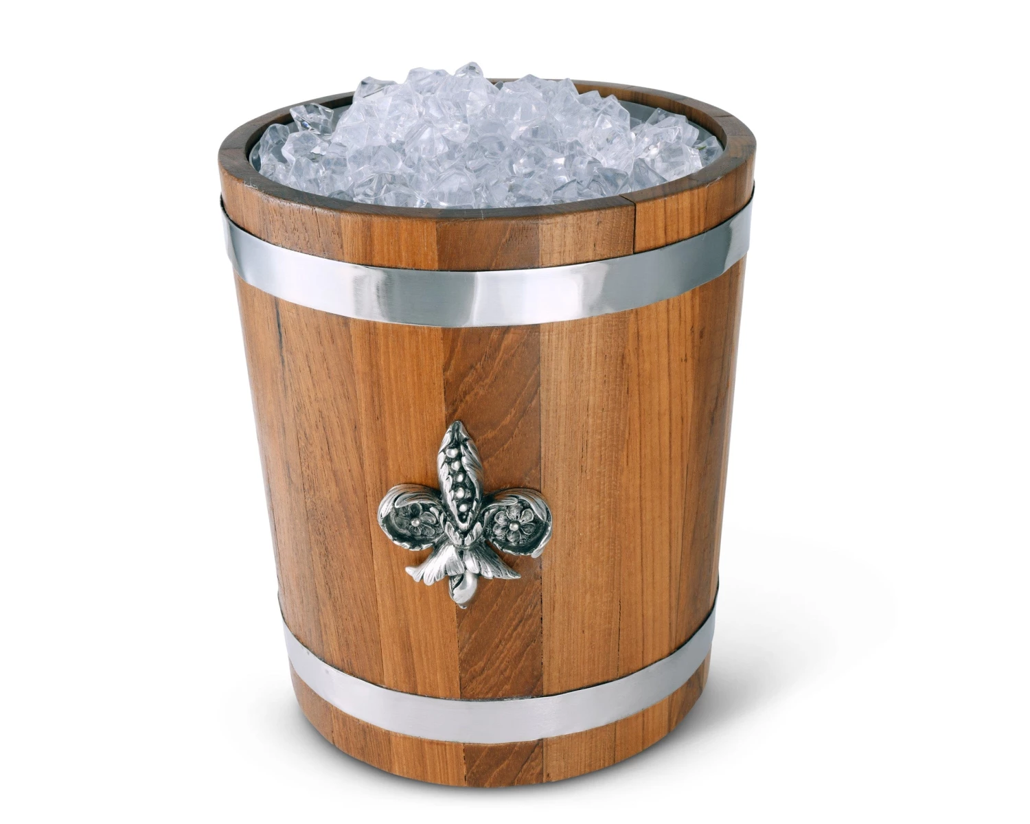 Vagabond House Fleur De Lies Teak Ice Bucket - Steel Insert Provencal 2 Vagabond House Fleur De Lies Teak Ice Bucket - Steel Insert Provencal