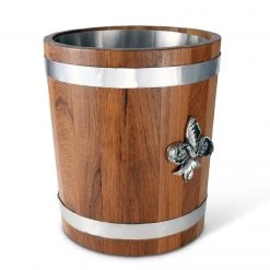 Vagabond House Fleur De Lies Teak Ice Bucket - Steel Insert Provencal 6 Vagabond House Fleur De Lies Teak Ice Bucket - Steel Insert Provencal