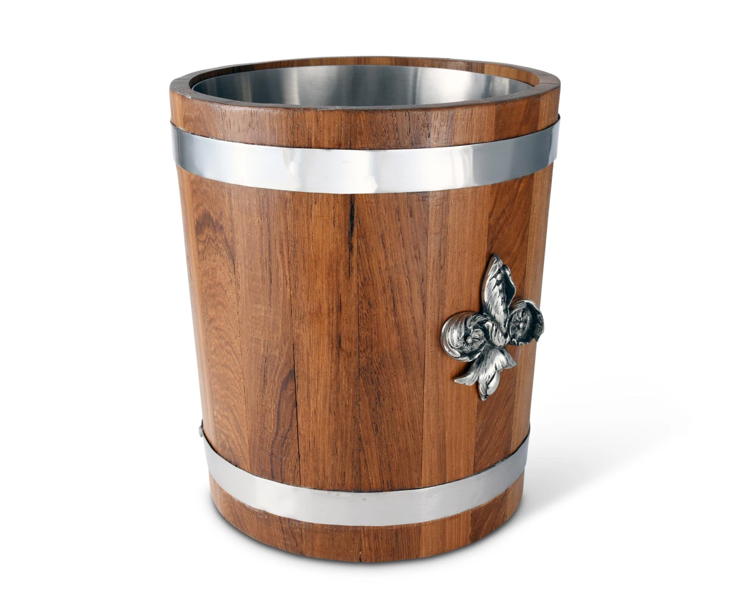 Vagabond House Fleur De Lies Teak Ice Bucket - Steel Insert Provencal 3 Vagabond House Fleur De Lies Teak Ice Bucket - Steel Insert Provencal