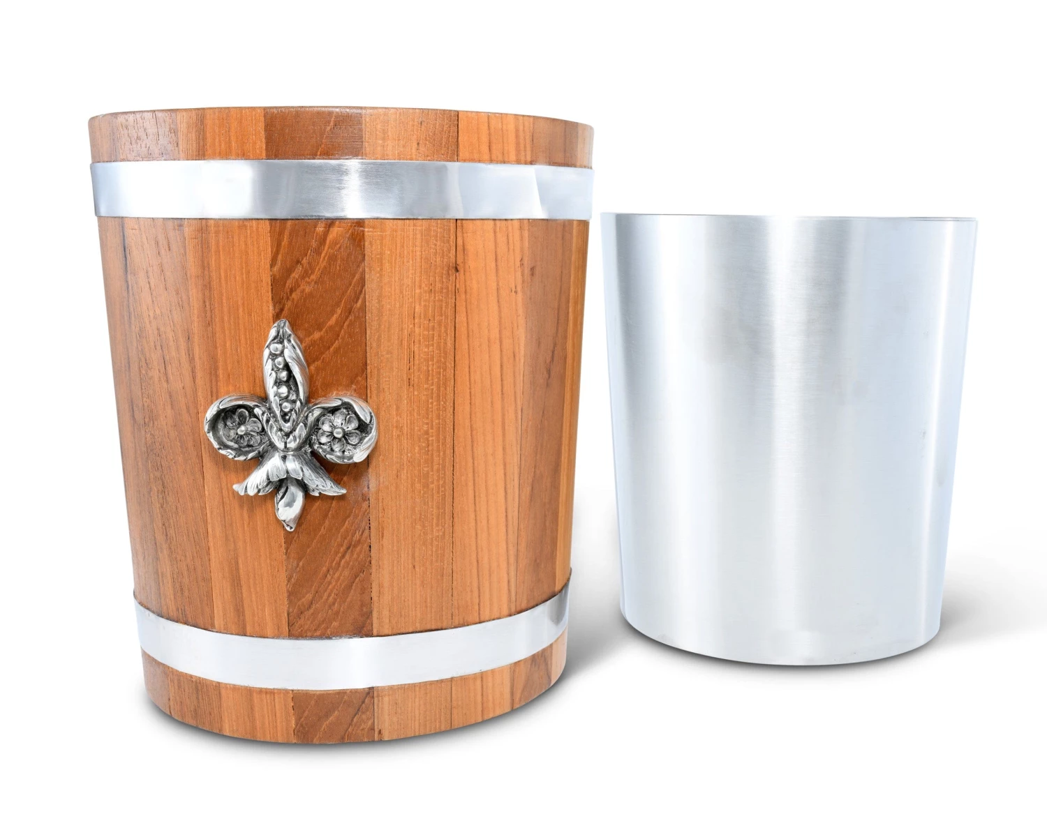 Vagabond House Fleur De Lies Teak Ice Bucket - Steel Insert Provencal 4 Vagabond House Fleur De Lies Teak Ice Bucket - Steel Insert Provencal