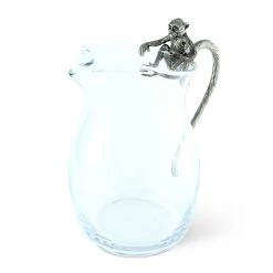 Vagabond House Glass Pitcher Pewter Monkey Handle Safari