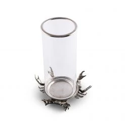 Vagabond House Crab Glass & Pewter Pillar Hurricane Centerpiece Sea And Shore