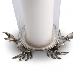 Vagabond House Crab Glass & Pewter Pillar Hurricane Centerpiece Sea And Shore