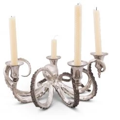 Vagabond House Four Taper Pewter Octopus Candelabrum Sea And Shore