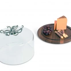 Vagabond House Octopus Glass Covered Cheese Wood Board Sea And Shore