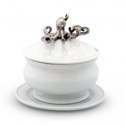 Vagabond House Octopus Stoneware Covered Bowl Sea And Shore