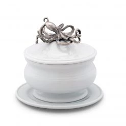 Vagabond House Octopus Stoneware Covered Bowl Sea And Shore