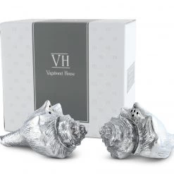 Vagabond House Pewter Conch Shells Salt & Pepper Set Sea And Shore