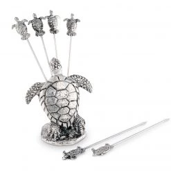 Vagabond House Pewter Sea Turtle Cheese Pick Set Sea And Shore