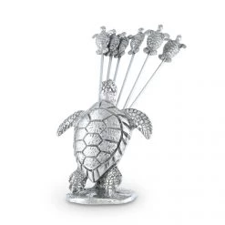Vagabond House Pewter Sea Turtle Cheese Pick Set Sea And Shore