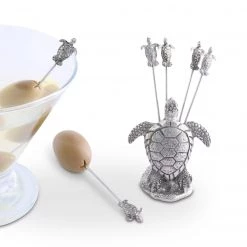 Vagabond House Pewter Sea Turtle Cheese Pick Set Sea And Shore