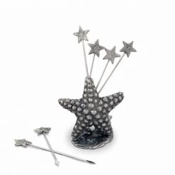 Vagabond House Pewter Star Fish Cheese Pick Set Sea And Shore