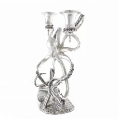 Vagabond House Sea And Shore Two Taper Pewter Octopus Candelabrum