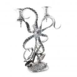 Vagabond House Sea And Shore Two Taper Pewter Octopus Candelabrum