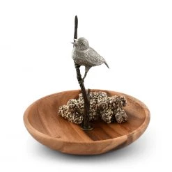 Vagabond House Bronze Song Bird Wood Tidbit Server Bowl