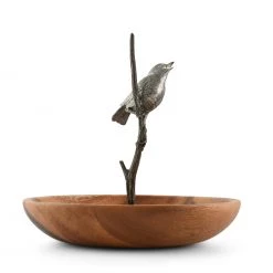 Vagabond House Bronze Song Bird Wood Tidbit Server Bowl