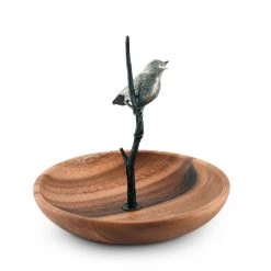 Vagabond House Bronze Song Bird Wood Tidbit Server Bowl