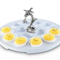 Vagabond House Deviled Egg Tray With Pewter Song Bird Handle