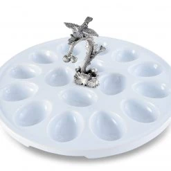 Vagabond House Deviled Egg Tray With Pewter Song Bird Handle
