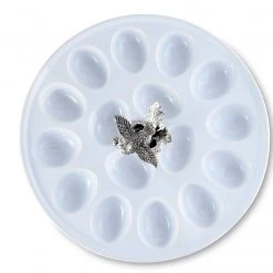Vagabond House Deviled Egg Tray With Pewter Song Bird Handle