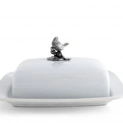 Vagabond House Stoneware Butter Dish + Pewter Song Bird