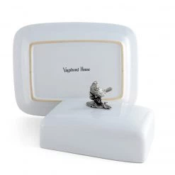 Vagabond House Stoneware Butter Dish + Pewter Song Bird