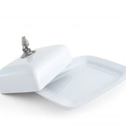 Vagabond House Stoneware Butter Dish + Pewter Song Bird