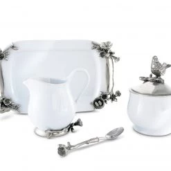 Vagabond House Stoneware Creamer Set - Pewter Song Bird