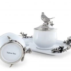 Vagabond House Stoneware Creamer Set - Pewter Song Bird