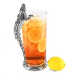 Vagabond House Glass Pitcher Pewter Alligator Handle Sea And Shore