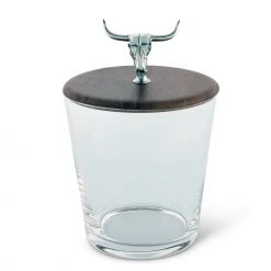 Vagabond House Hand Blown Glass Ice Bucket With Cow Skull Knob Western Frontier