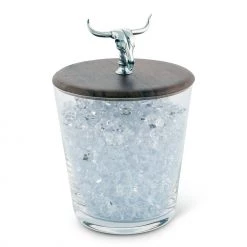 Vagabond House Hand Blown Glass Ice Bucket With Cow Skull Knob Western Frontier