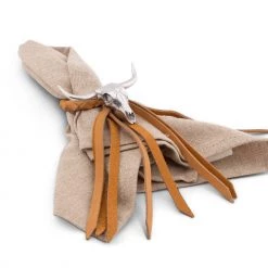 Vagabond House Long Horn Skull Leather Napkin Ring 5 Vagabond House Long Horn Skull Leather Napkin Ring