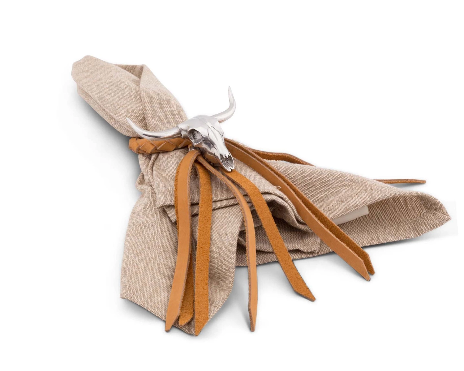 Vagabond House Long Horn Skull Leather Napkin Ring 3 Vagabond House Long Horn Skull Leather Napkin Ring