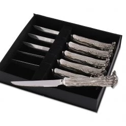 Vagabond House Western Frontier Pewter Antler Steak Knife Set