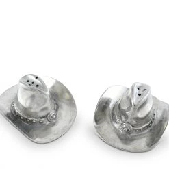 Vagabond House Pewter Cowboy Hat Salt & Pepper Set Western Frontier