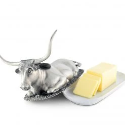 Vagabond House Western Frontier Pewter Longhorn Steer Butter Dish