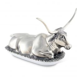 Vagabond House Western Frontier Pewter Longhorn Steer Butter Dish