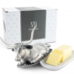 Vagabond House Western Frontier Pewter Longhorn Steer Butter Dish