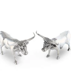 Vagabond House Western Frontier Pewter Steers Salt & Pepper Set