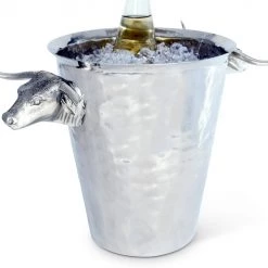 Vagabond House Western Frontier Steel Ice Bucket With Long Horn Steer Handles