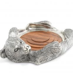 Vagabond House Woodland Creatures Pewter Bear Rug Wine Coaster