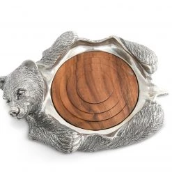 Vagabond House Woodland Creatures Pewter Bear Rug Wine Coaster