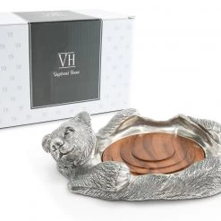 Vagabond House Woodland Creatures Pewter Bear Rug Wine Coaster