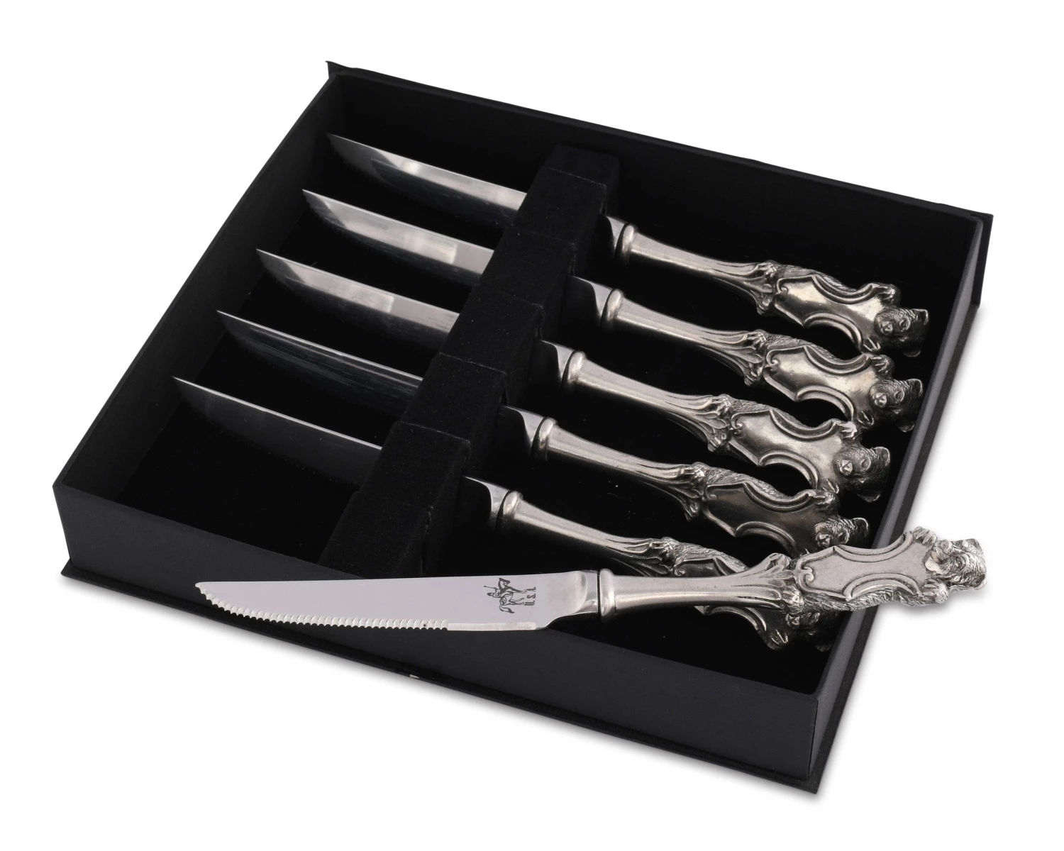 Vagabond House Pewter Bear Steak Knives Set 1 Vagabond House Pewter Bear Steak Knives Set