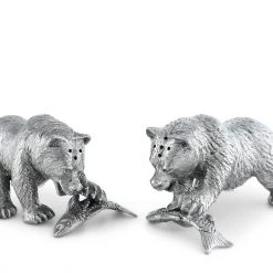 Vagabond House Pewter Fishing Bear Salt & Pepper Set