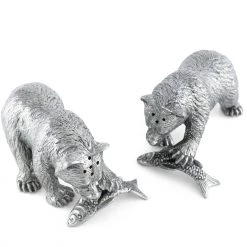 Vagabond House Pewter Fishing Bear Salt & Pepper Set